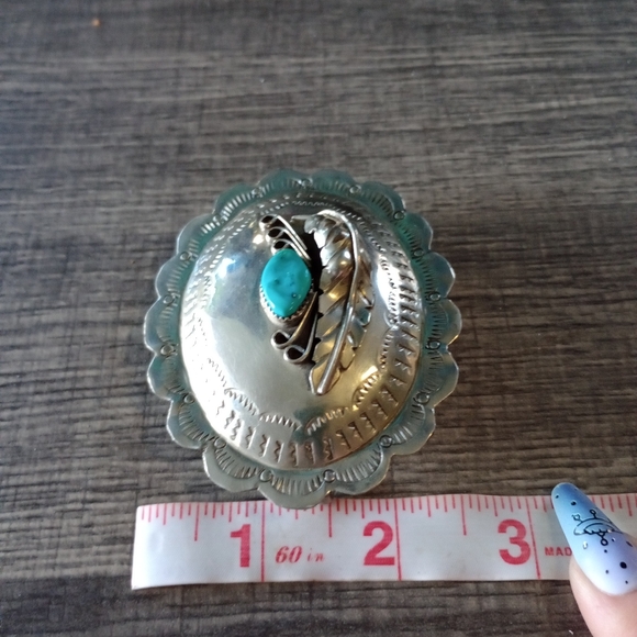 Vintage Western Silver-Tone and Turquoise Belt Buckle - Picture 3 of 8